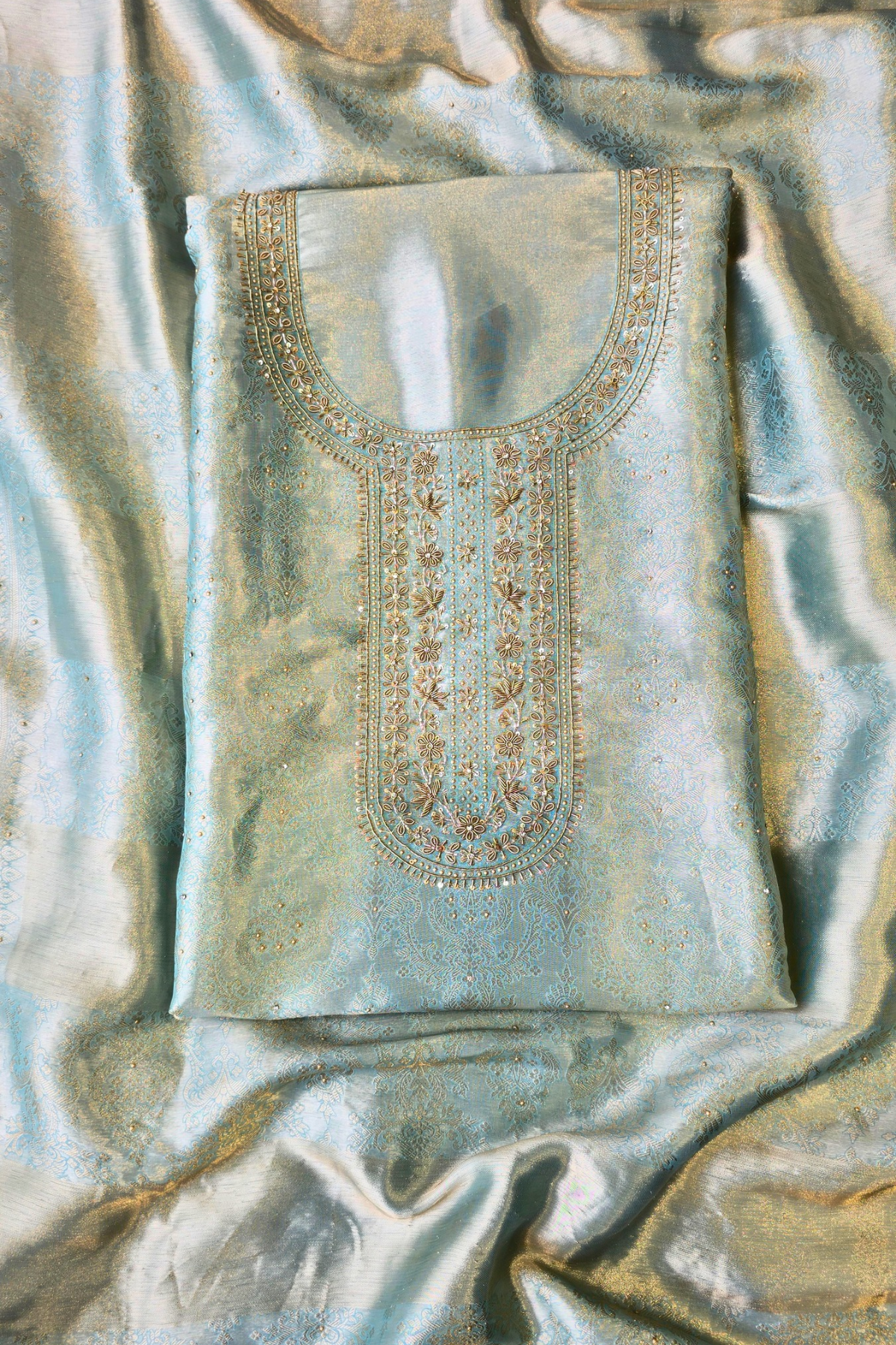Silk brocade tissue 3pc unstitched suit set