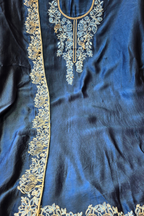 Soft teal blue silk chanderi dori work 3pc unstitched suit set