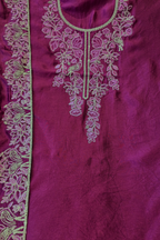 Soft wine silk chanderi dori work unstitched 3pc suit set