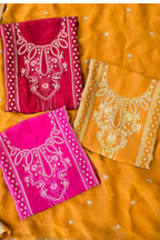 Soft ruby red organza resham embroidery 3pc unstitched suit set