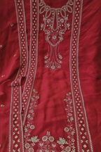 Soft ruby red organza resham embroidery 3pc unstitched suit set
