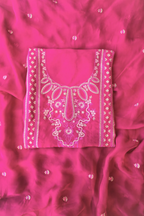 Soft rani pink organza resham embroidery 3pc unstitched suit set