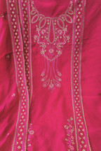 Soft rani pink organza resham embroidery 3pc unstitched suit set