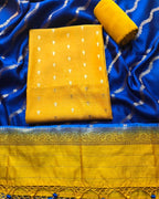 Yellow and blue pure chiniya silk 3 pcs set