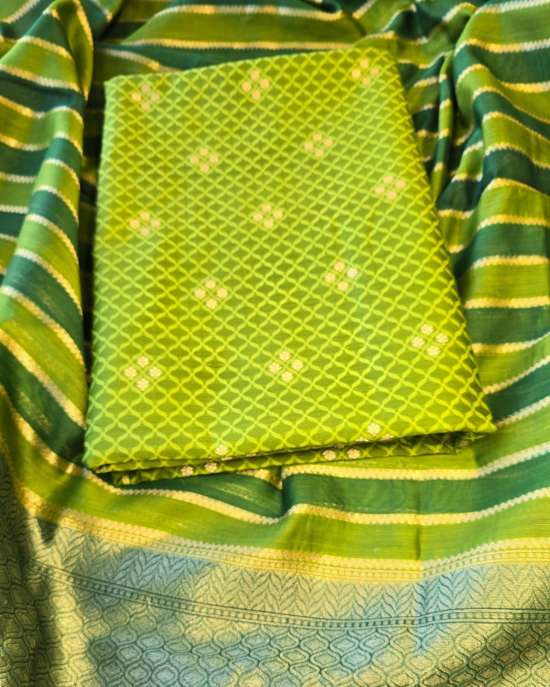 Lime green golden zari suit set