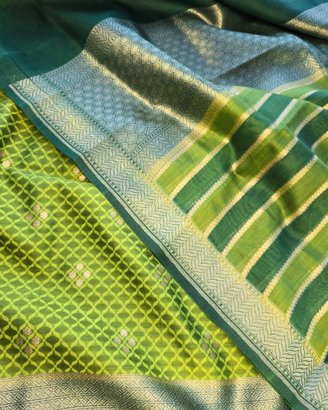 Lime green golden zari suit set