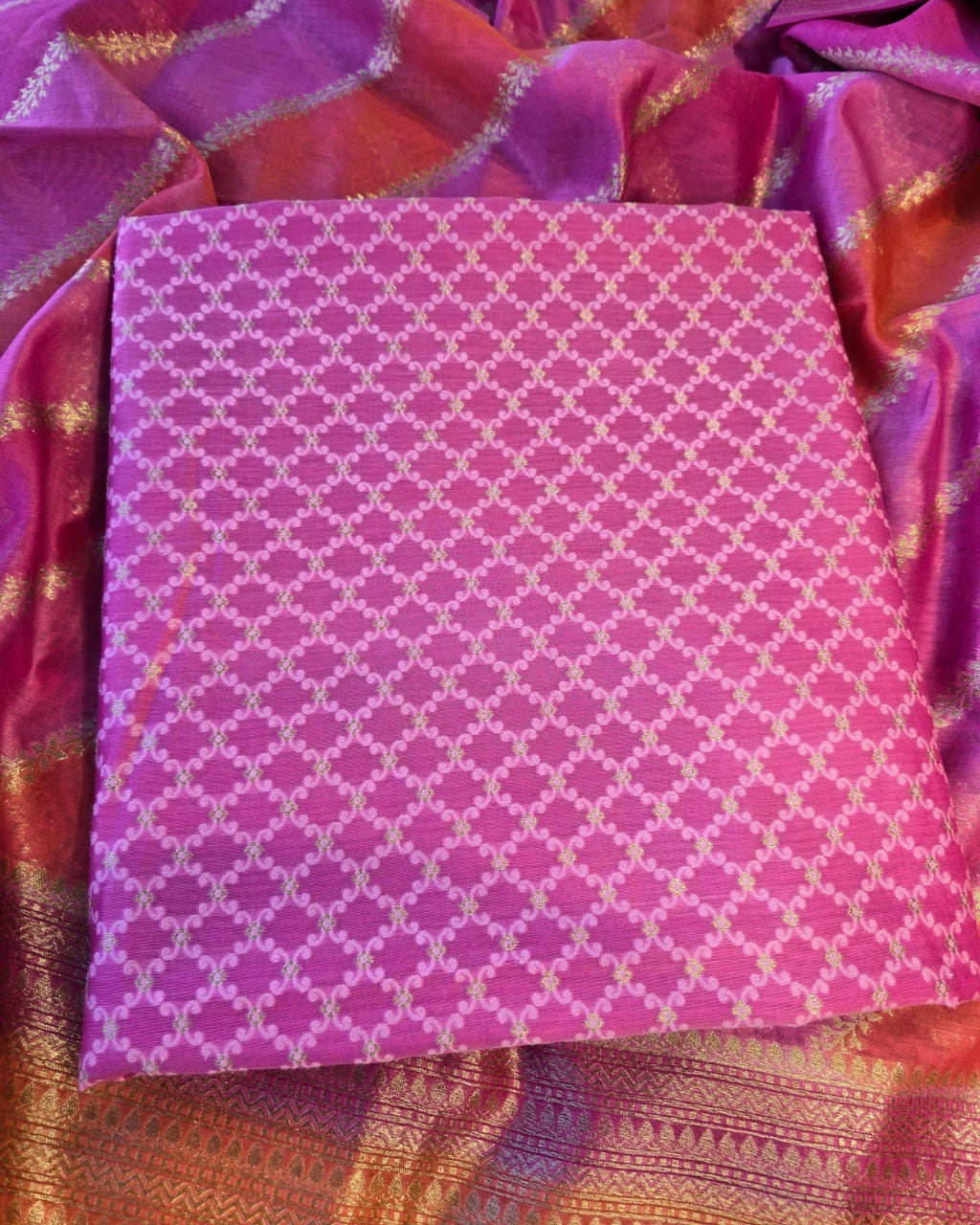 Magenta pink golden zari suit set