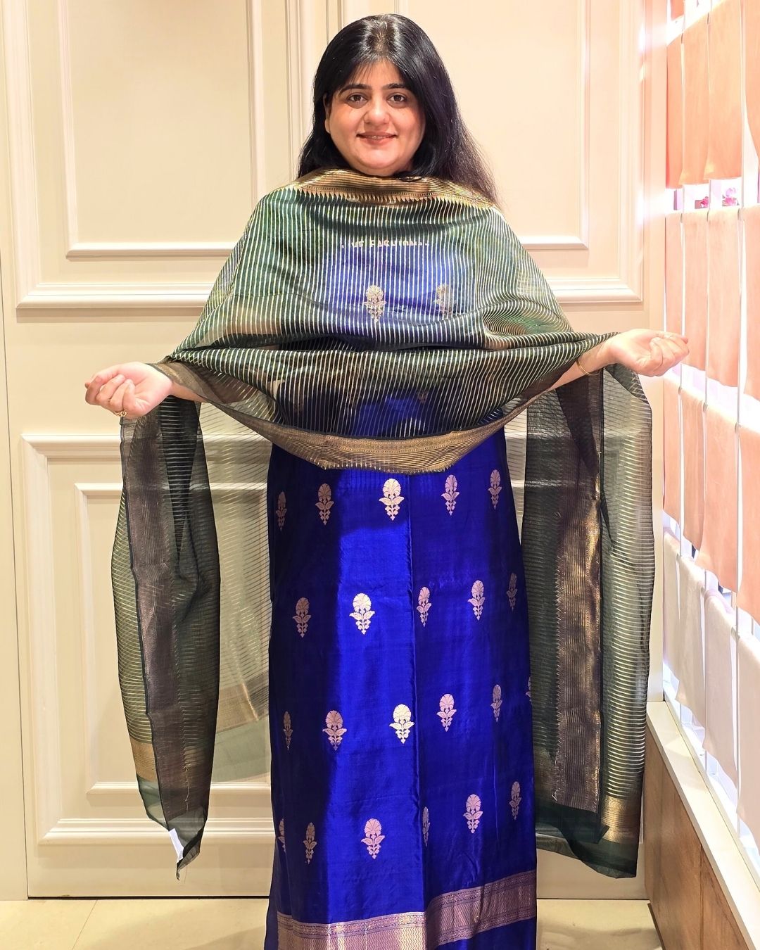 Royal blue silk suit set