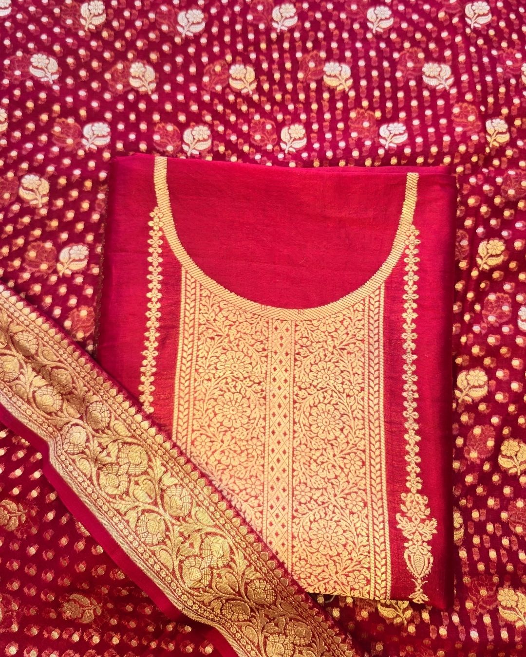 Cherry red silk suit set