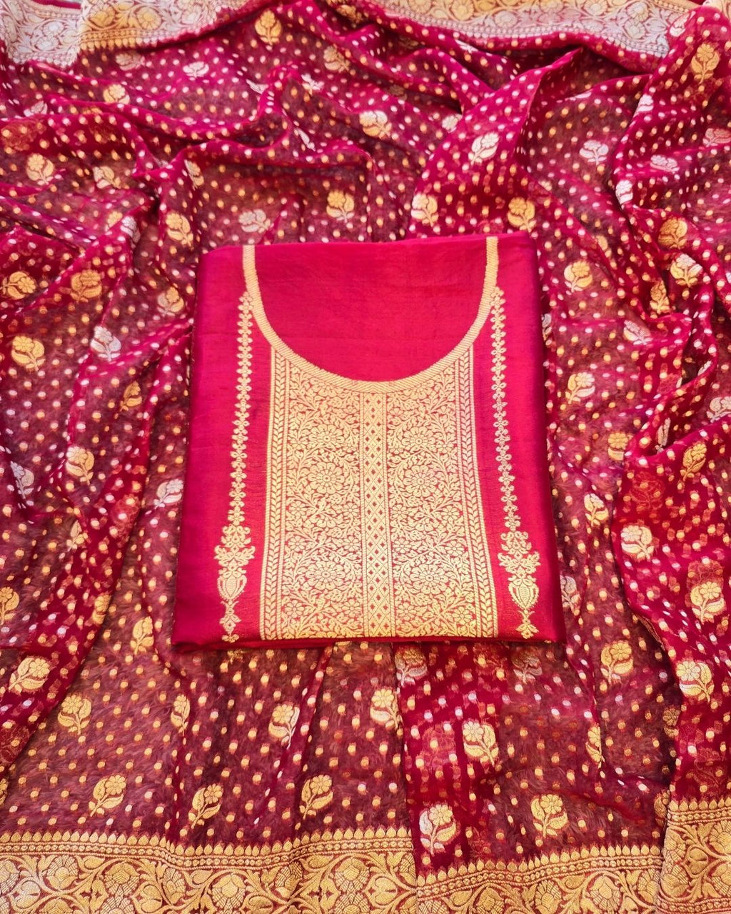 Cherry red silk suit set