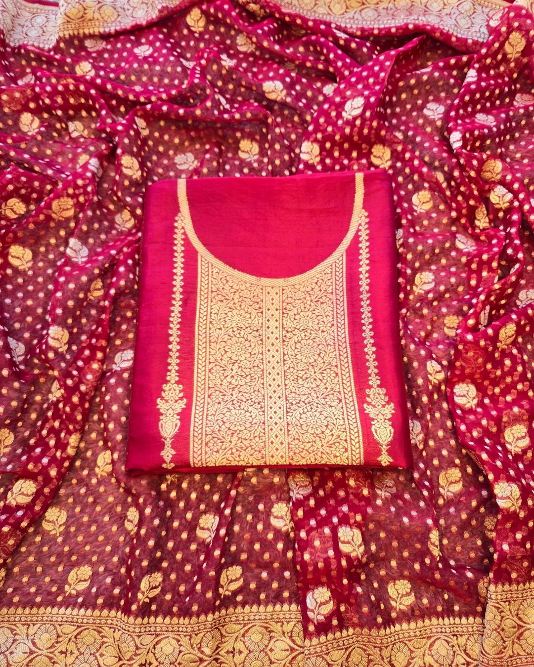 Cherry red silk suit set