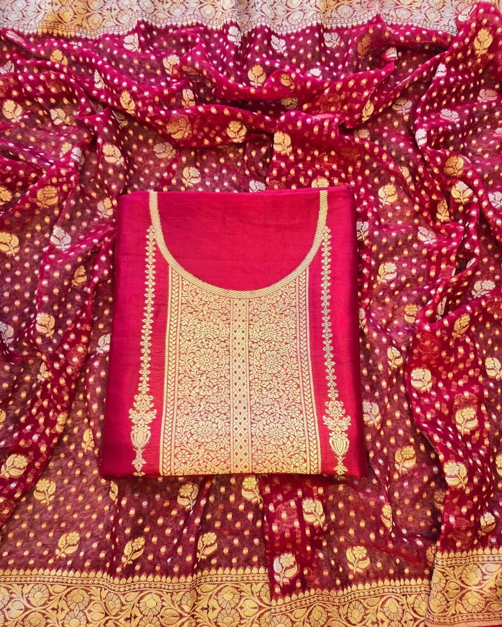 Cherry red silk suit set