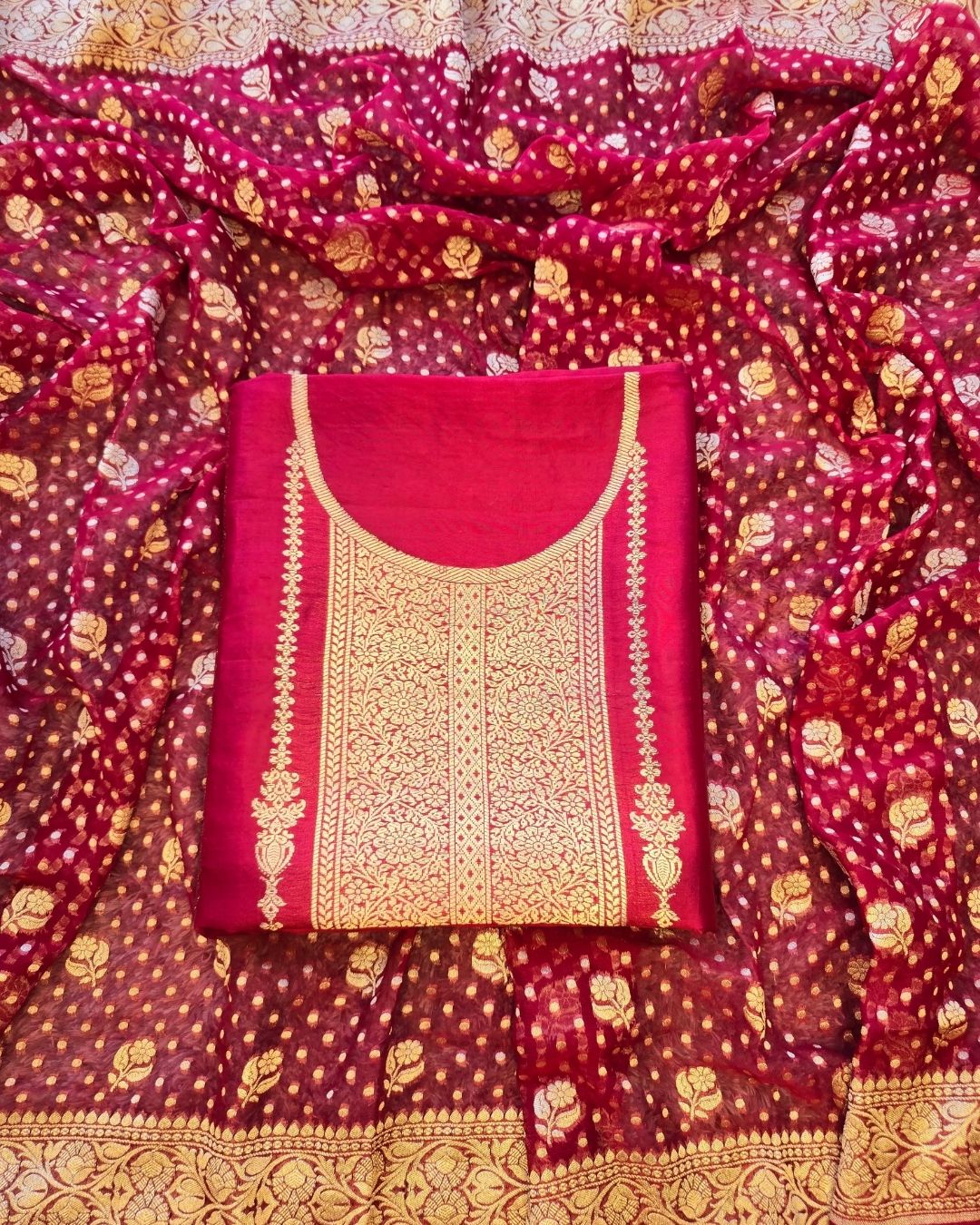 Cherry red silk suit set