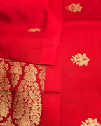 Rose red bird and floral buti silk suit set