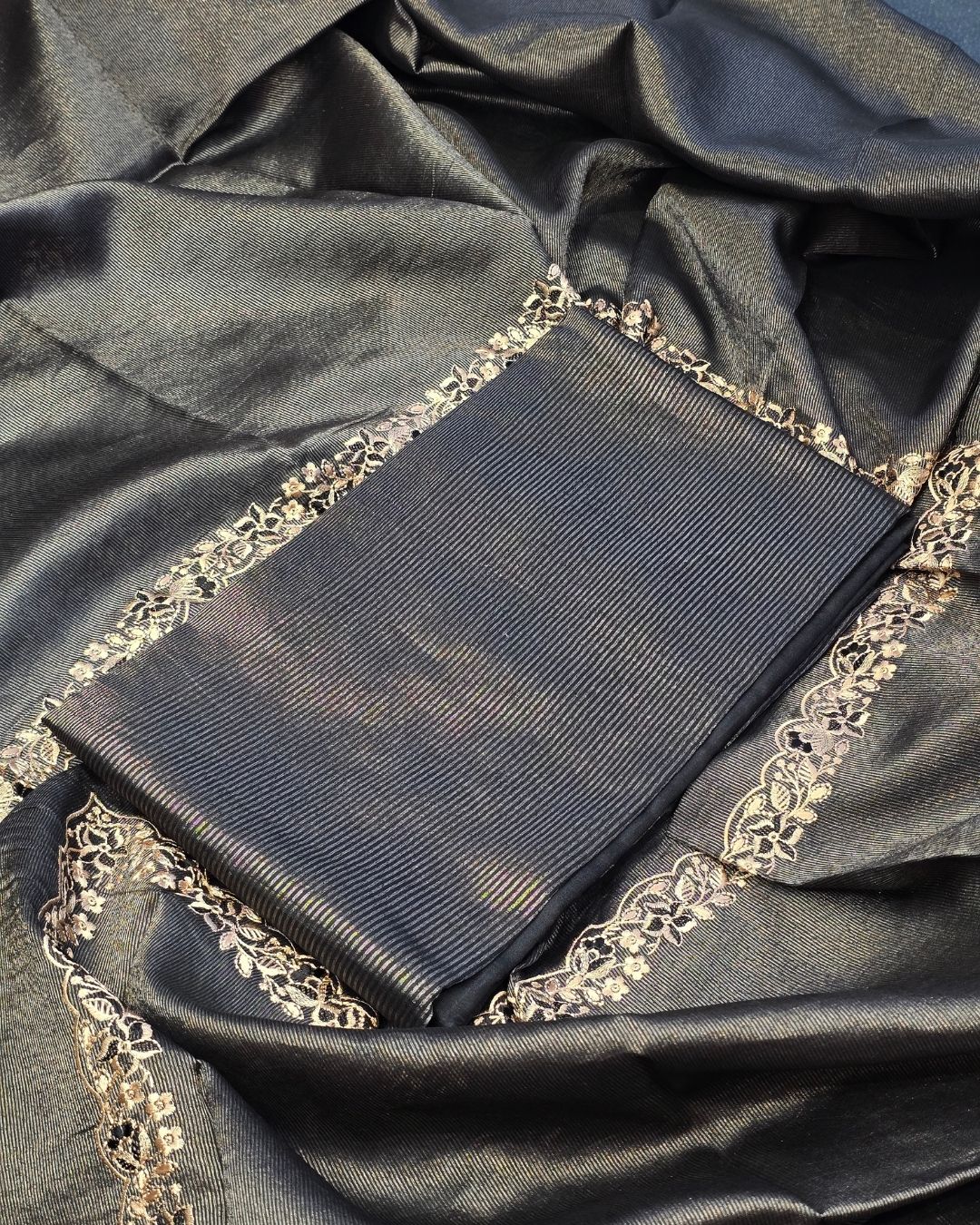 Black silk and tissue suit set