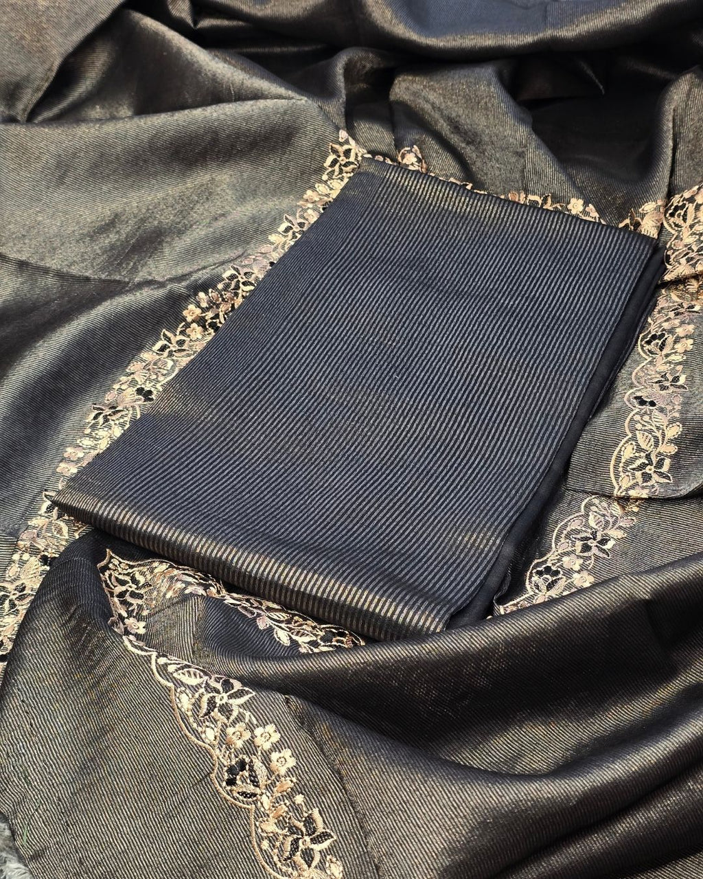 Black silk and tissue suit set