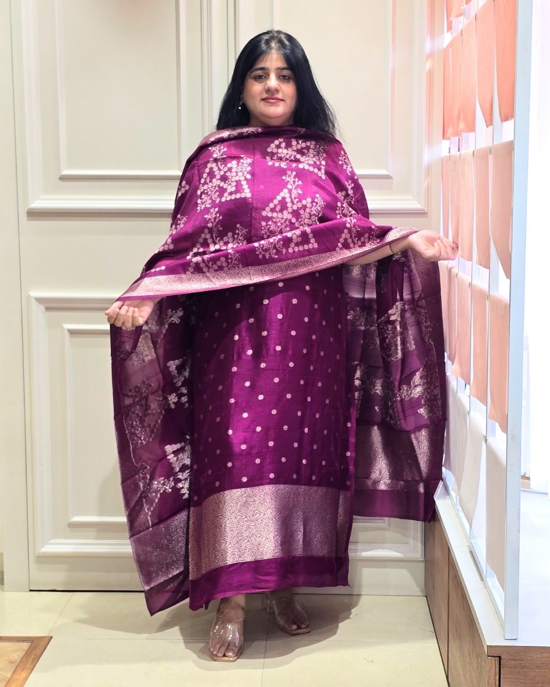 Wine silk suit set