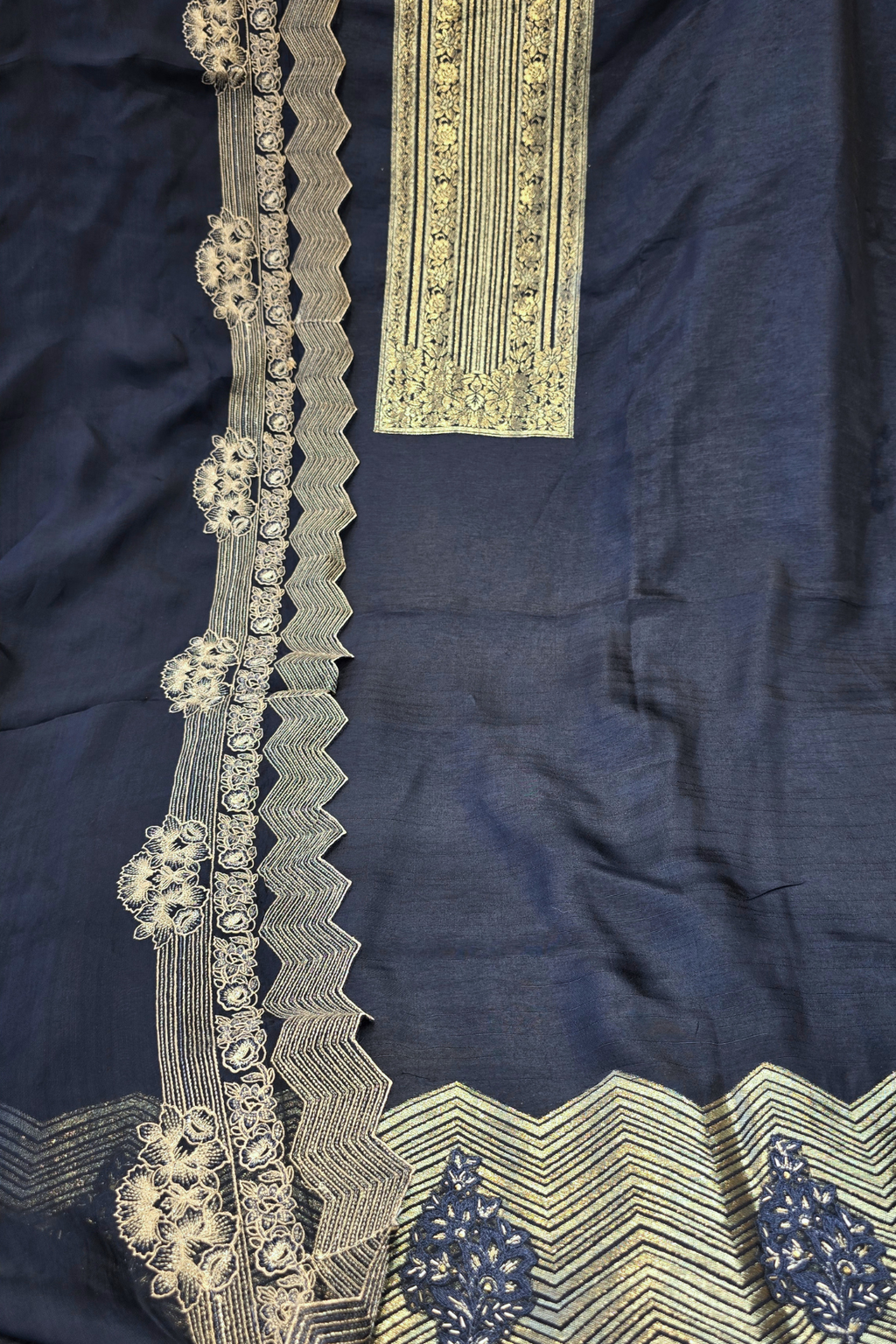 Russian silk zari detailing 3pc unstitched suit set