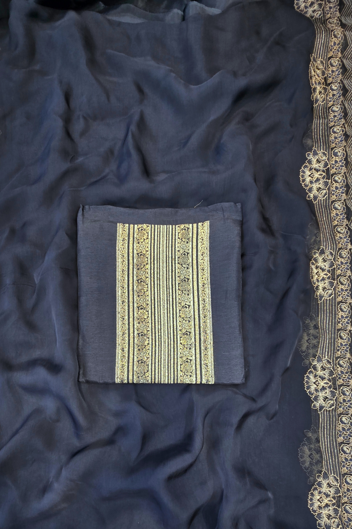 Russian silk zari detailing 3pc unstitched suit set