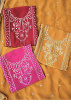 Soft rani pink organza resham embroidery 3pc unstitched suit set