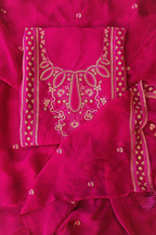 Soft rani pink organza resham embroidery 3pc unstitched suit set