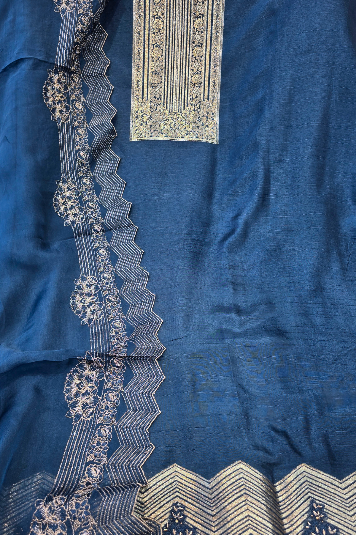 Russian silk zari detailing 3pc unstitched suit set