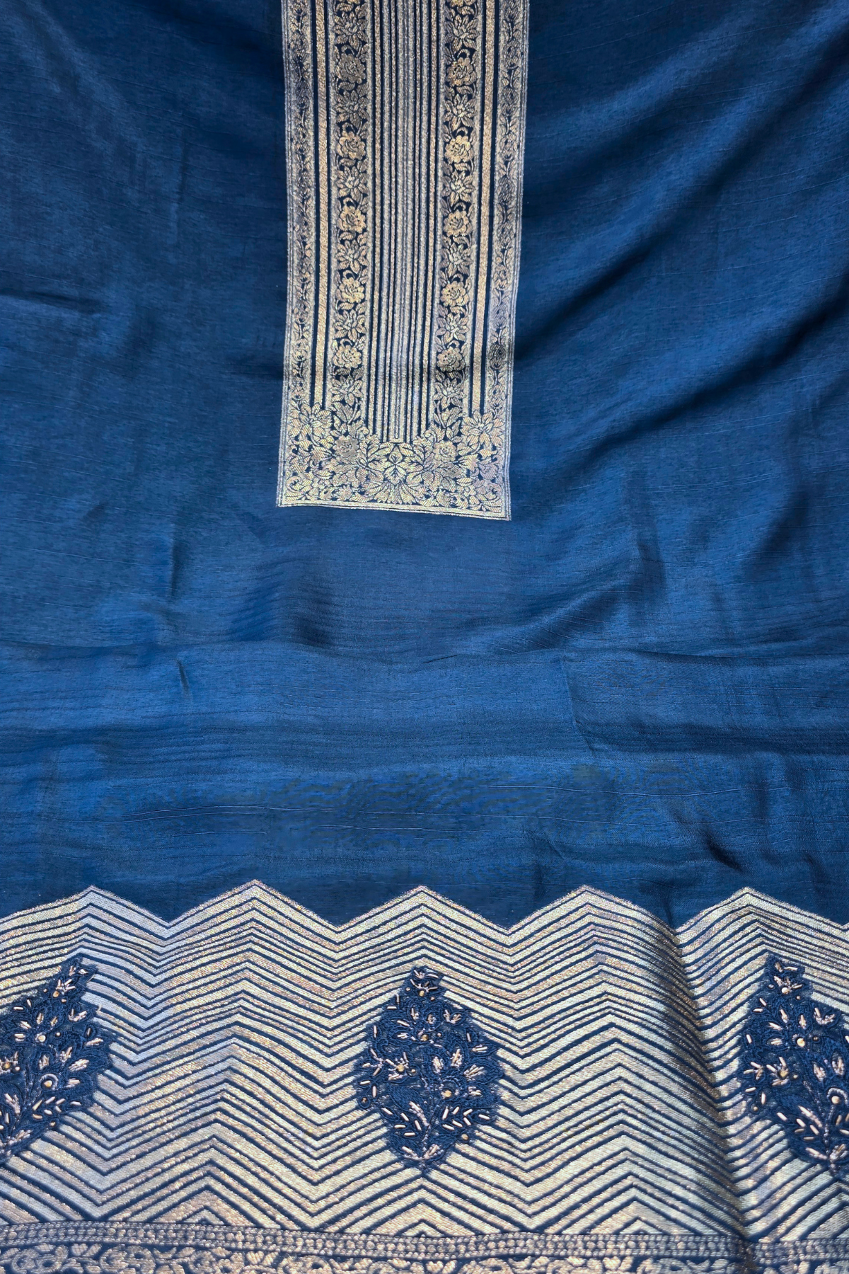 Russian silk zari detailing 3pc unstitched suit set