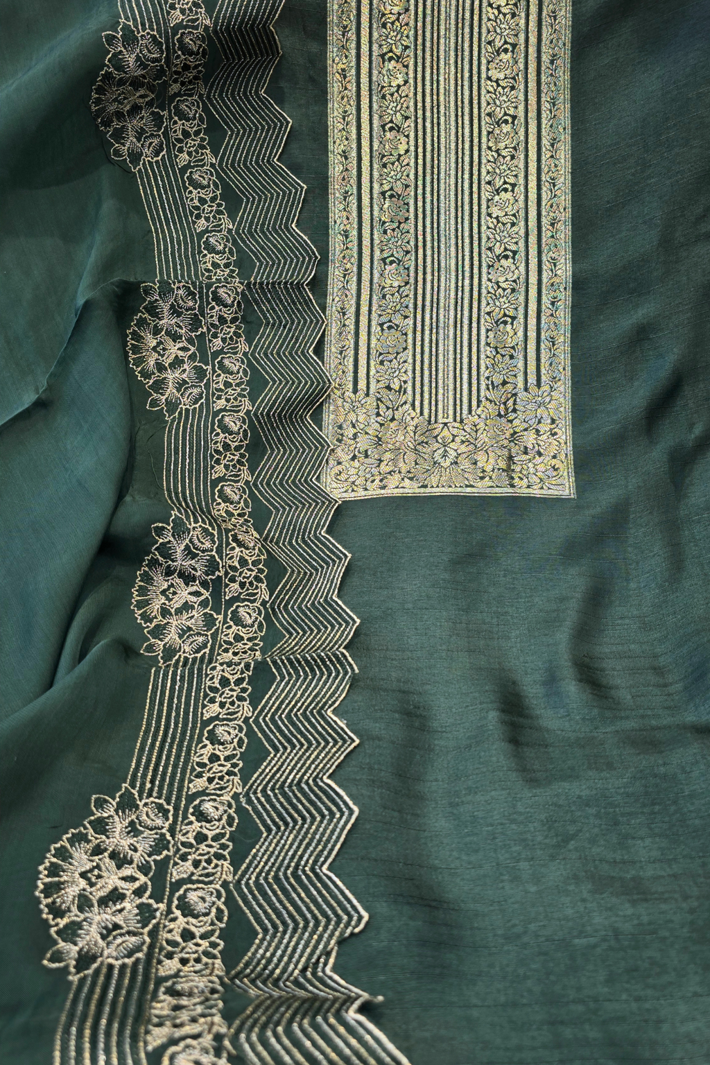 Russian silk zari detailing 3pc unstitched suit set