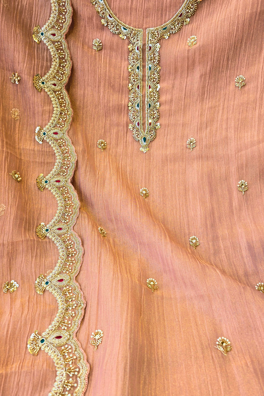 Crushed tissue hand embroidered 3pc unstitched suit set