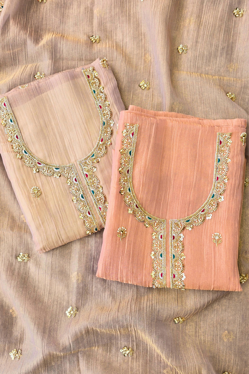 Crushed tissue hand embroidered 3pc unstitched suit set