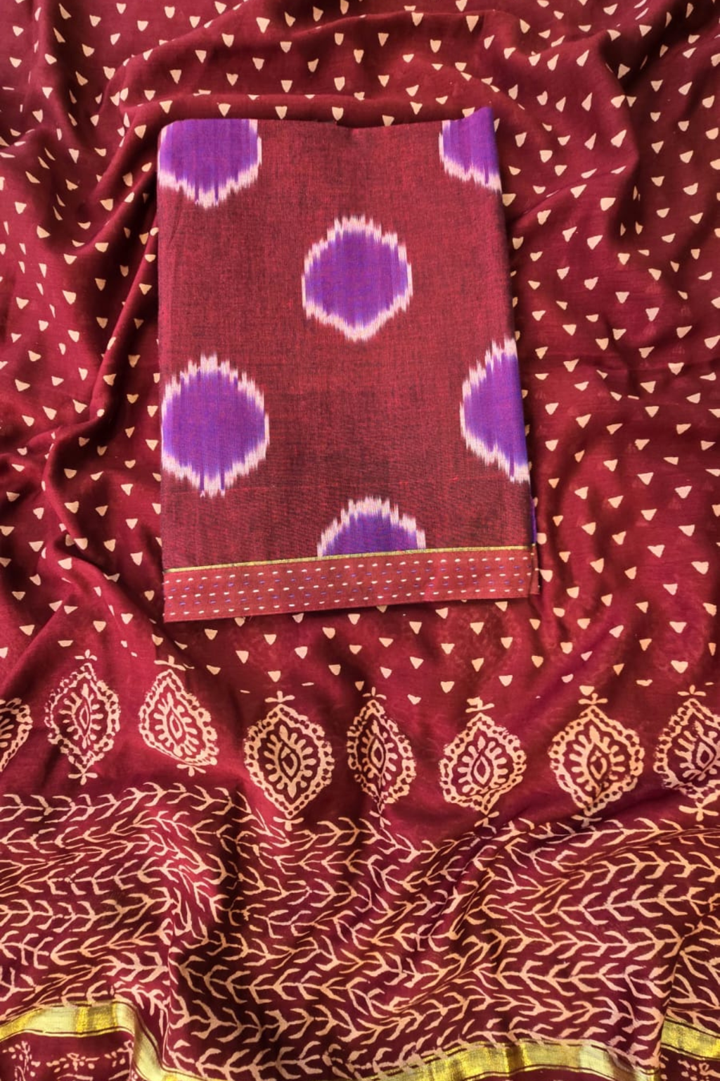 Handloom cotton ikkat 3pc unstitched suit set
