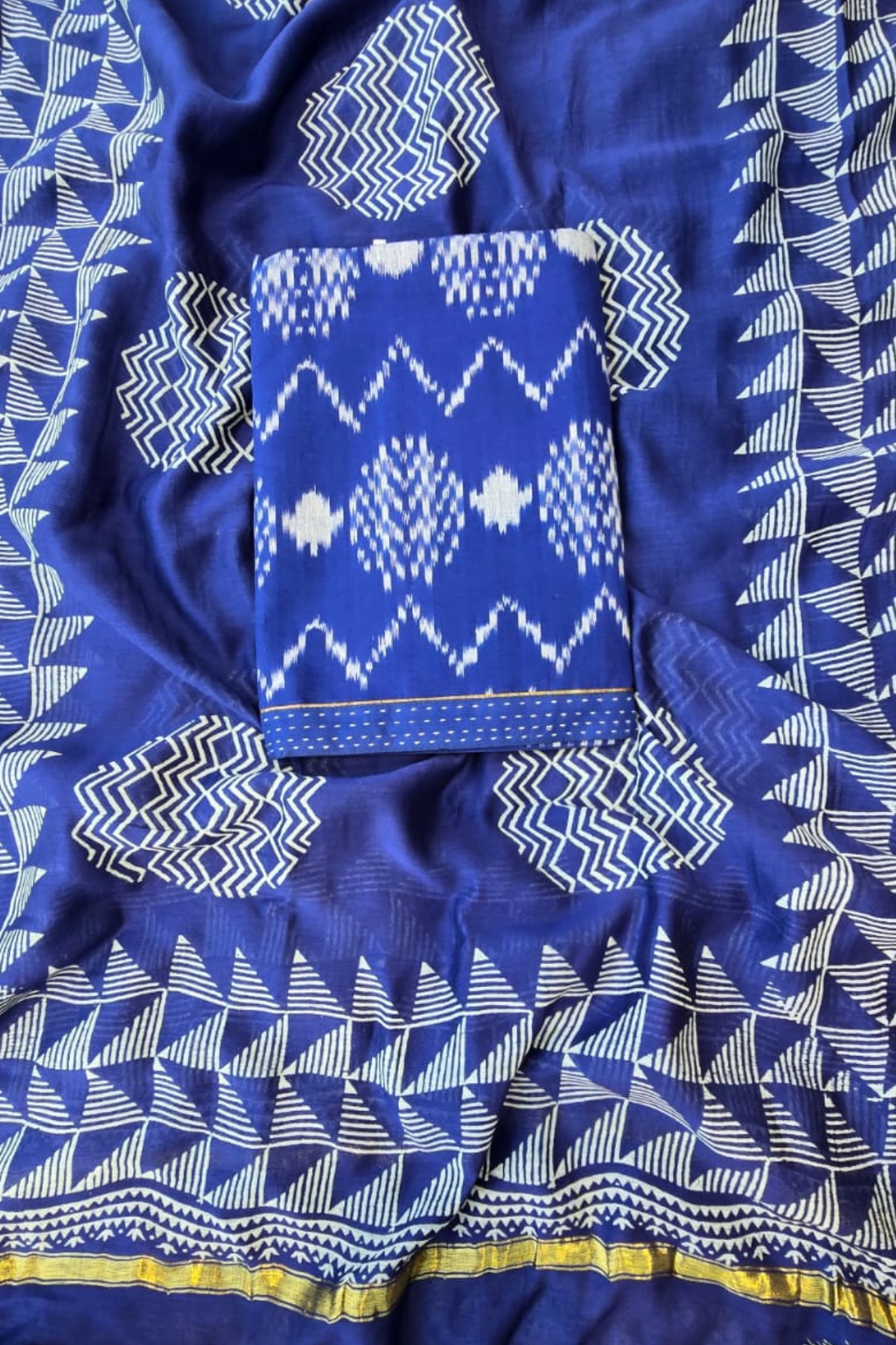 Handloom cotton ikkat 3pc unstitched suit set