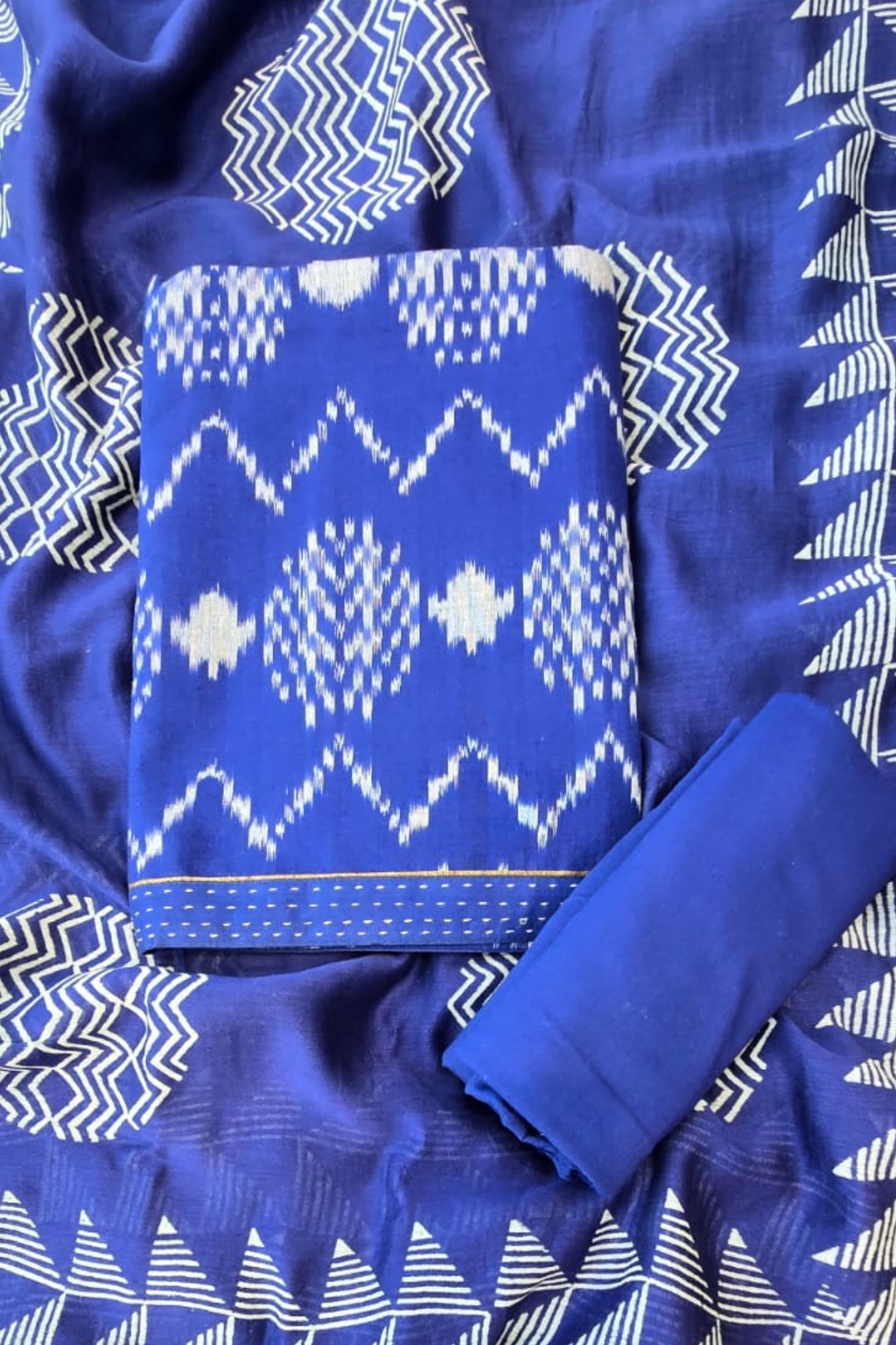 Handloom cotton ikkat 3pc unstitched suit set