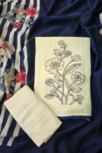 Mul chanderi applique work 3pc unstitched suit set