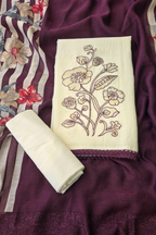 Mul chanderi applique work 3pc unstitched suit set