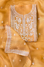 Silk organza resham and zari embroidery 3pc unstitched suit set