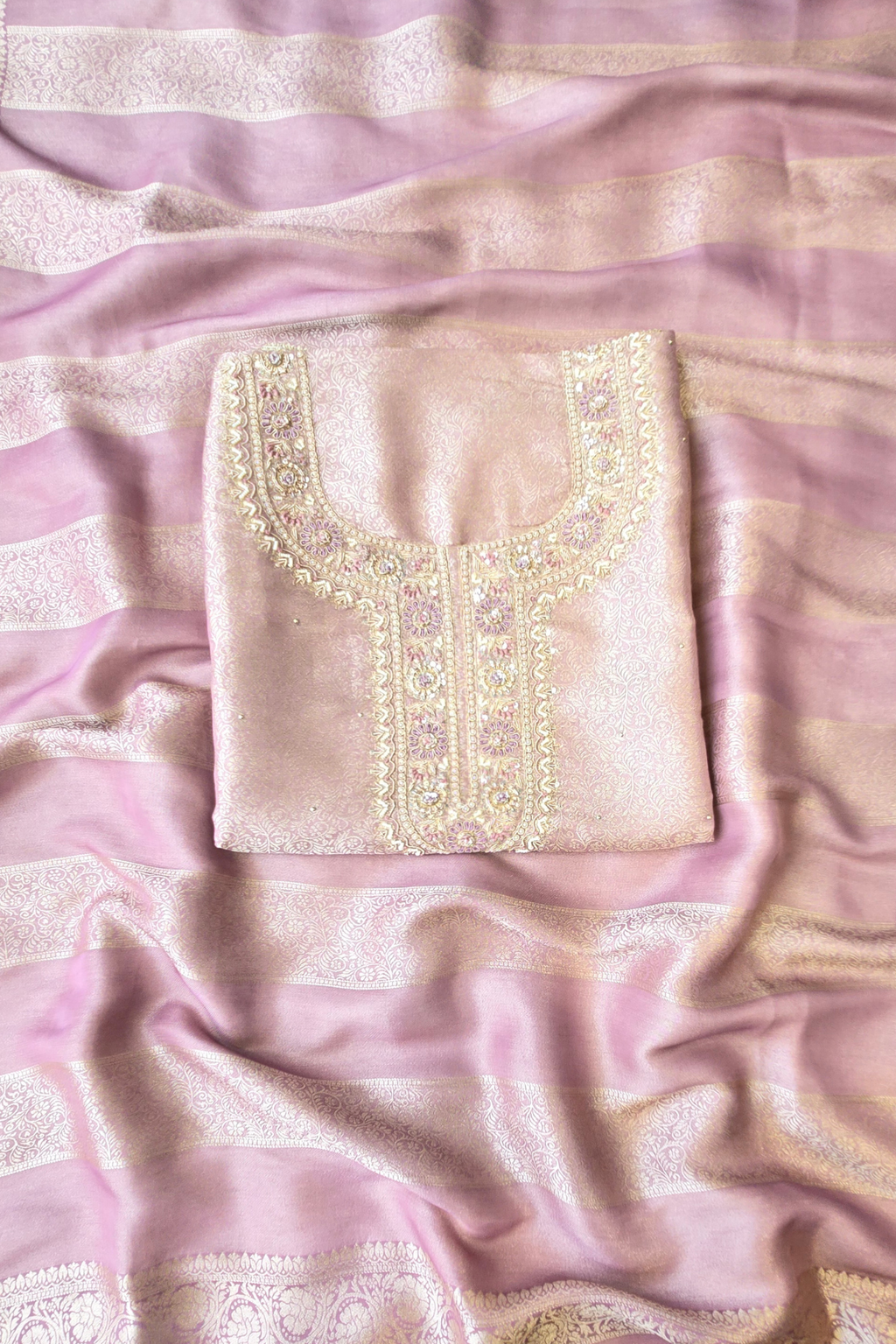 Silk brocade tissue 3pc unstitched suit set