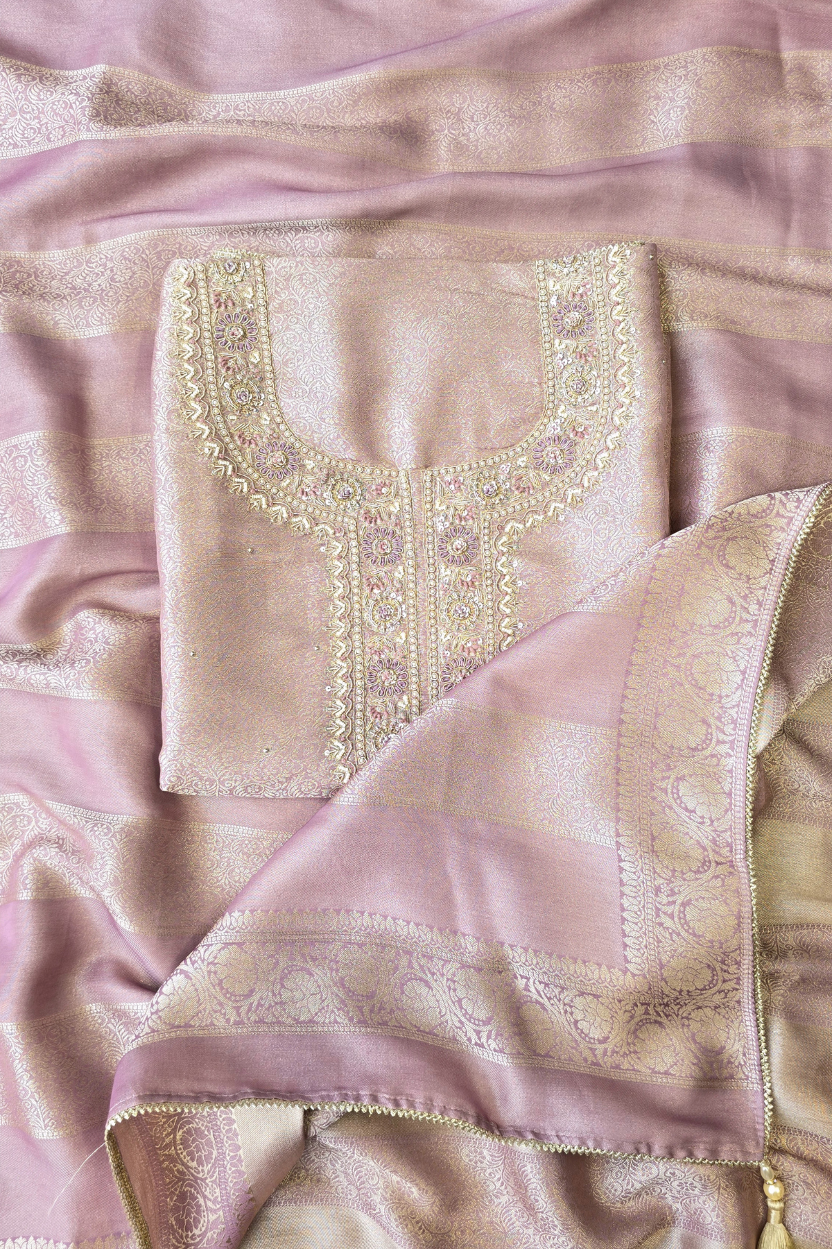 Silk brocade tissue 3pc unstitched suit set