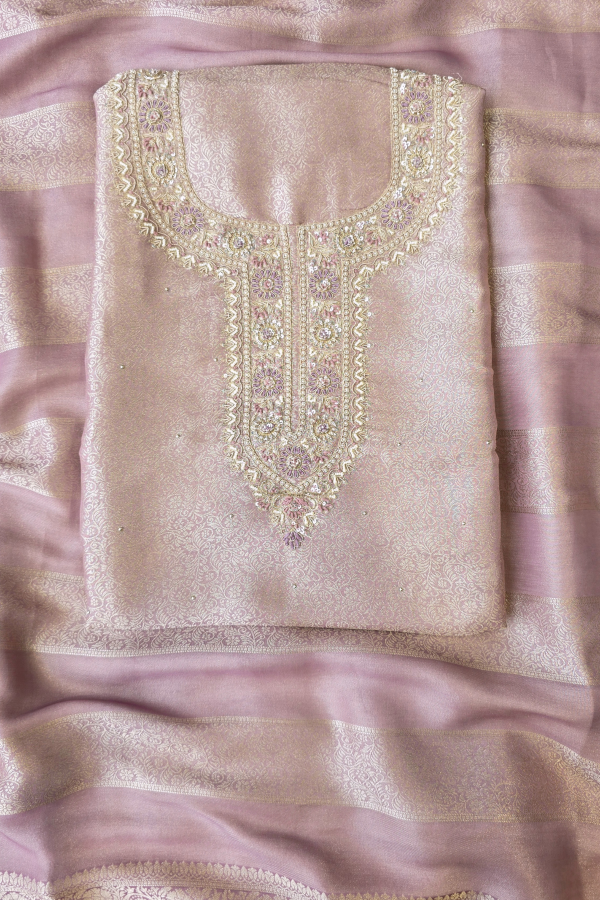 Silk brocade tissue 3pc unstitched suit set