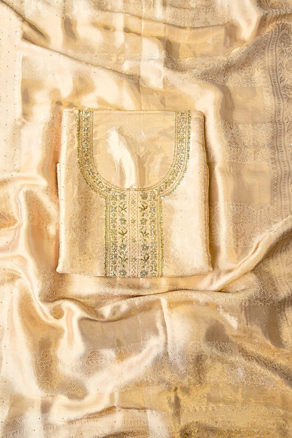 Silk brocade tissue 3pc unstitched suit set