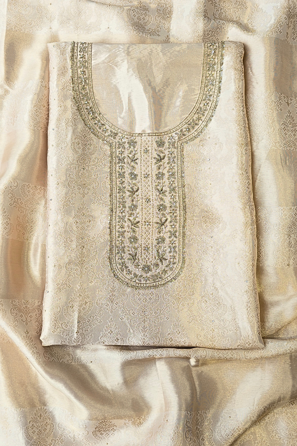 Silk brocade tissue 3pc unstitched suit set