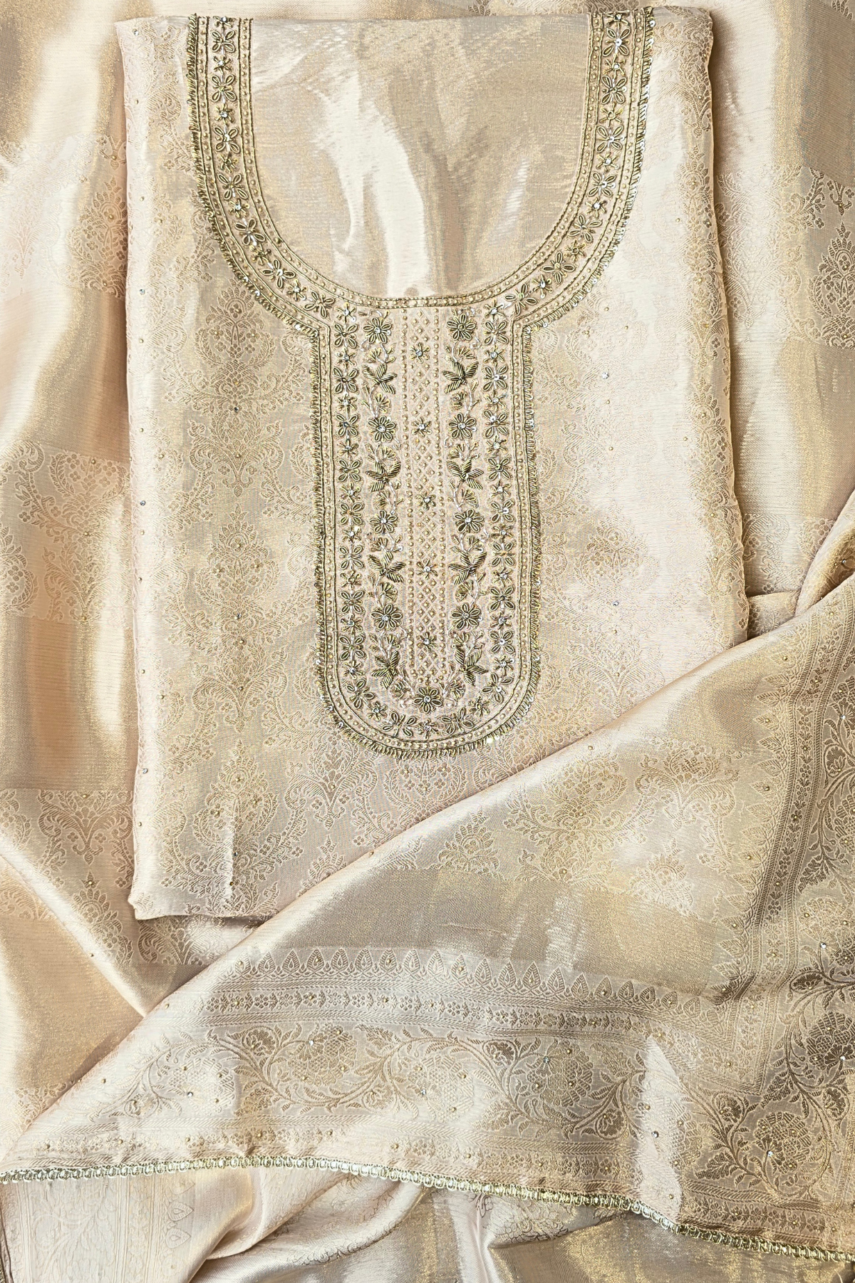 Silk brocade tissue 3pc unstitched suit set