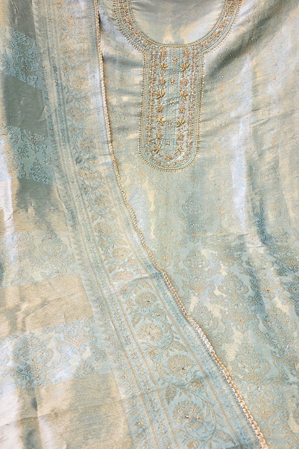 Silk brocade tissue 3pc unstitched suit set