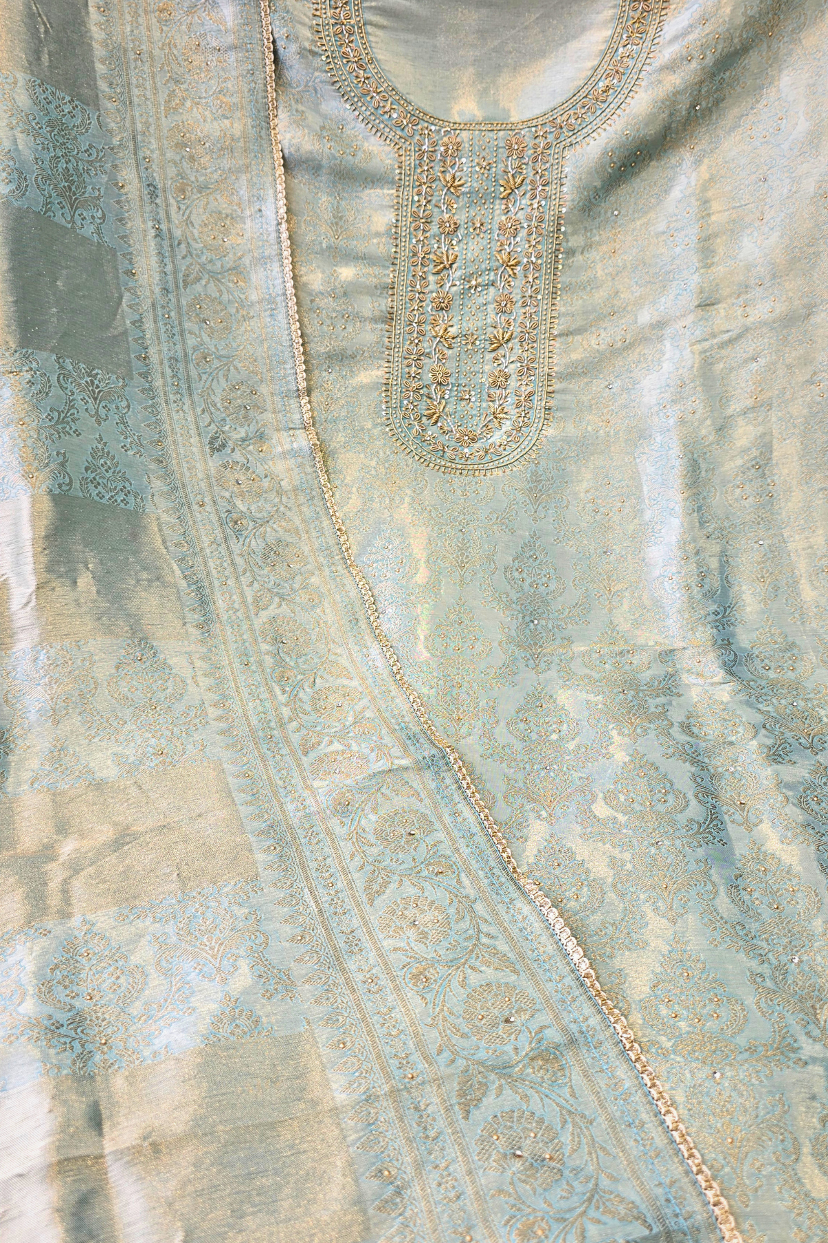 Silk brocade tissue 3pc unstitched suit set