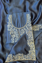 Soft teal blue silk chanderi dori work 3pc unstitched suit set