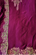 Soft wine silk chanderi dori work unstitched 3pc suit set
