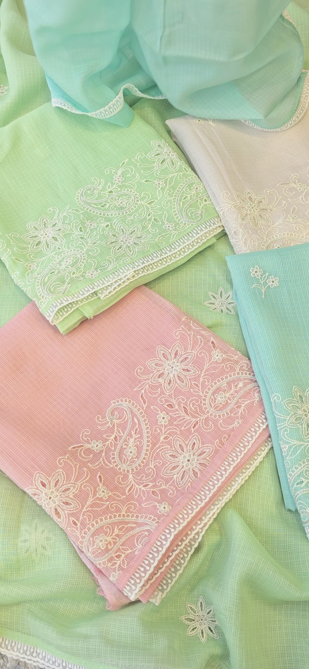 Cream kota doria 3pcs suit set