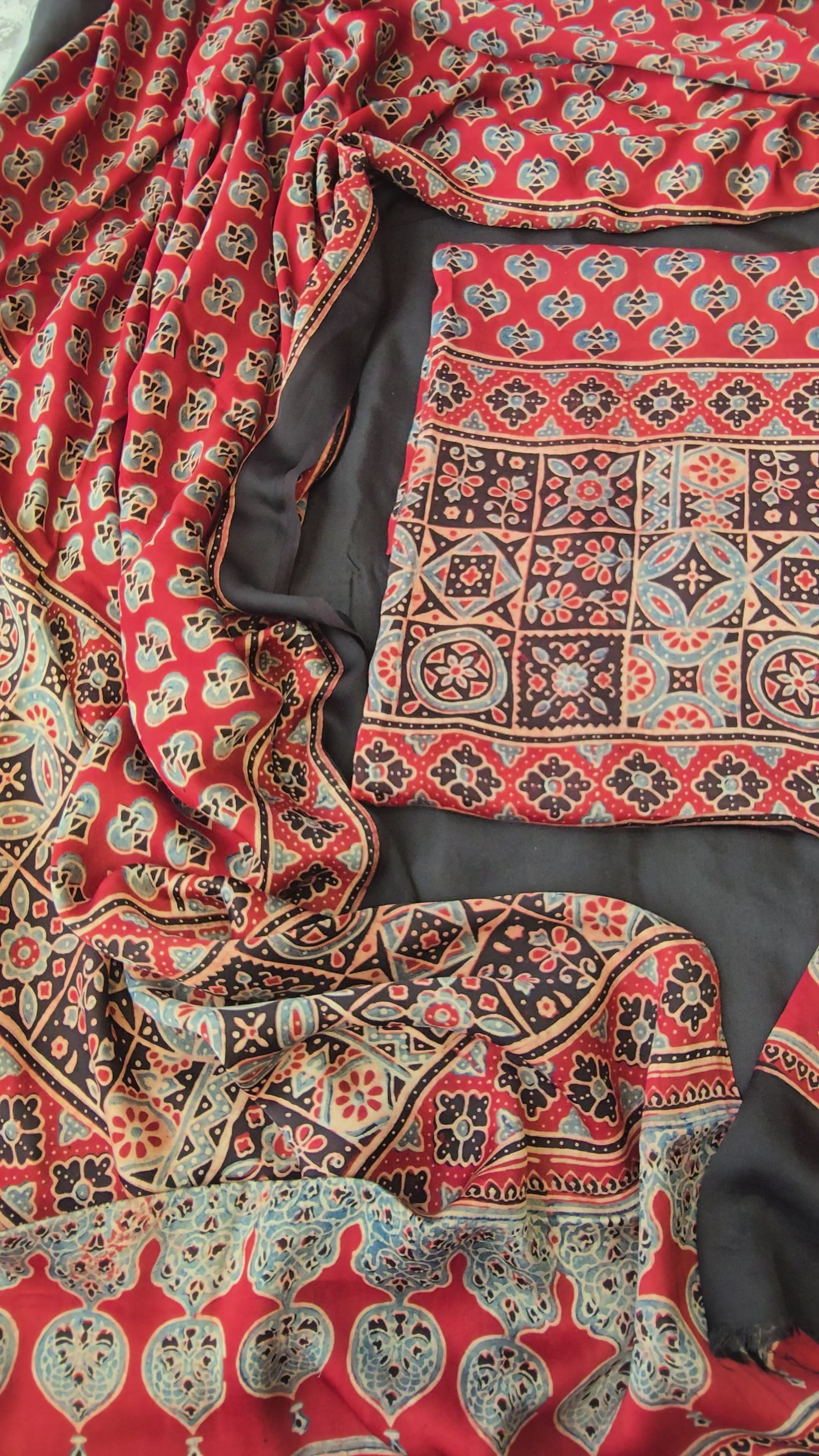 Reddish maroon pure modal silk 3pc set