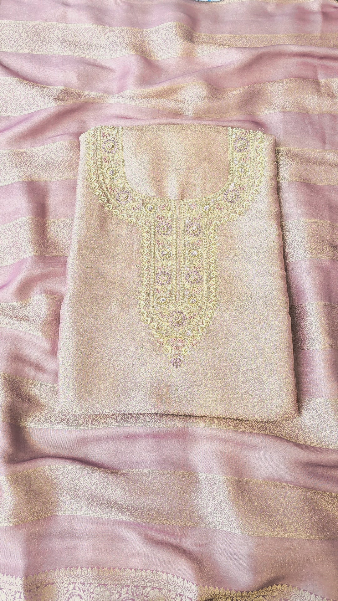Silk brocade tissue 3pc unstitched suit set