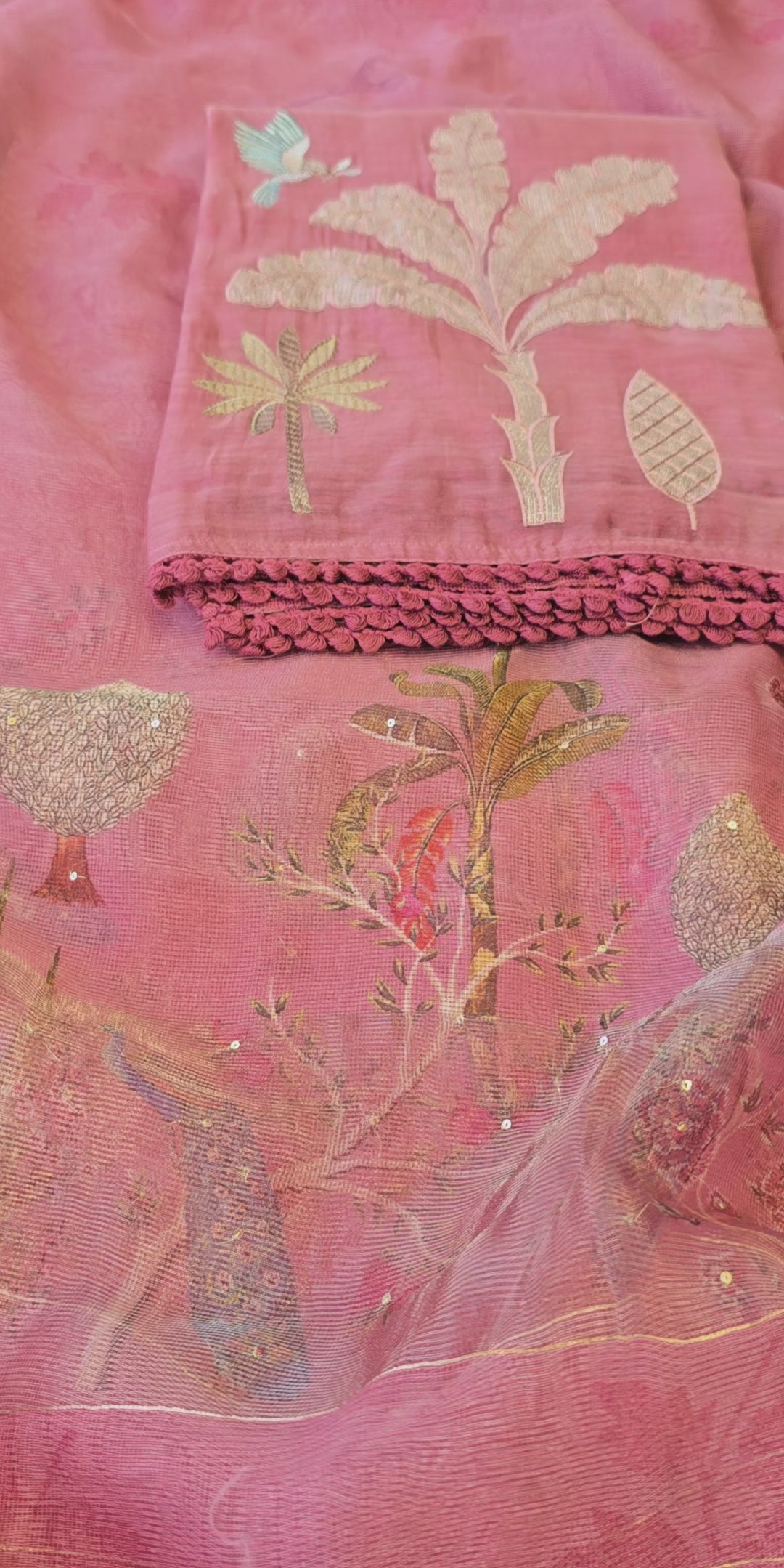 Onion pink mul chanderi 3pcs suit set